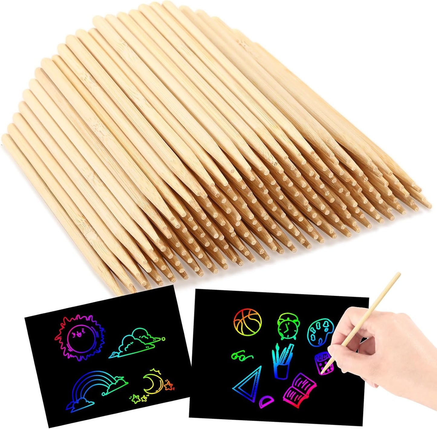 200 pcs Heavy Duty Scratch Art Tools,4.7 in Craft Sticks,Wooden Stylus for Scratch Art,Wooden Sticks for Crafts Bamboo Stylus, DIY Creative Draw Sticks for Teens and Teacher
