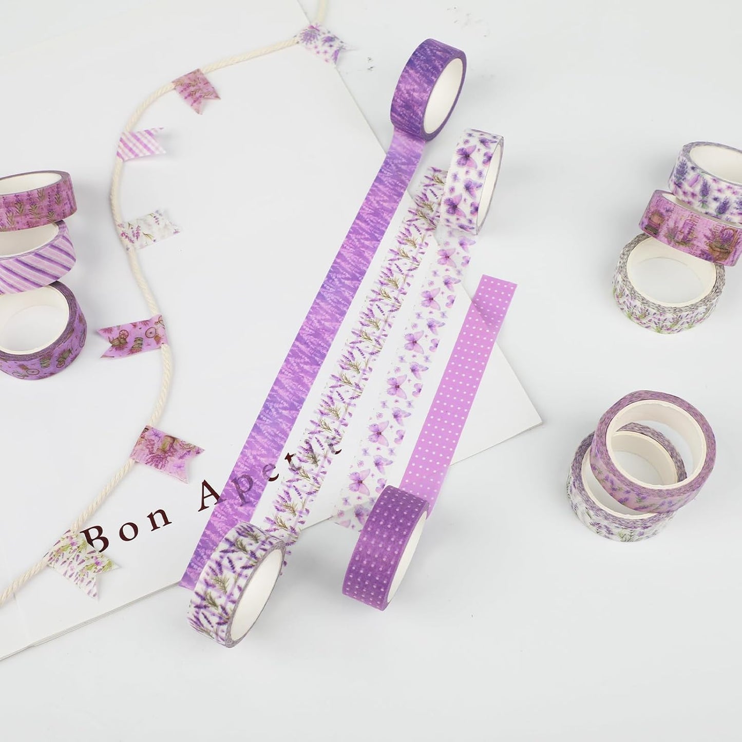 12 Rolls Lavender Washi Tape, Purple Floral Masking Tapes, Flower Butterfly Decorative Tape for Journals, Planners, Scrapbooking, Packaging, DIY Arts Crafts, Wrapping 16.4FT