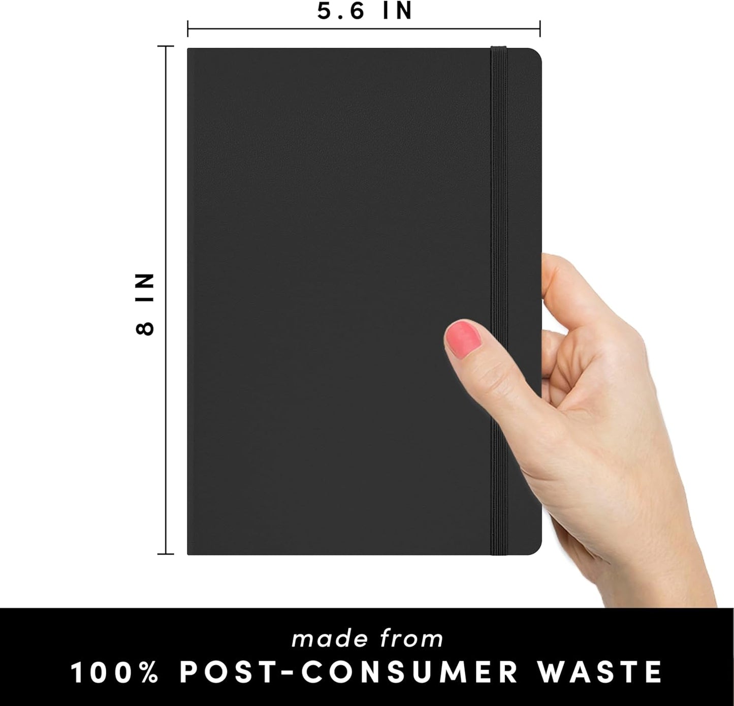 PAPERAGE Recycled Blank Journal Notebook, (Black), 160 Pages, Medium 5.6 in x 8 in - 100 GSM Thick Paper – Hardcover Journaling Notebook for Work, School, Note Taking or Sketching