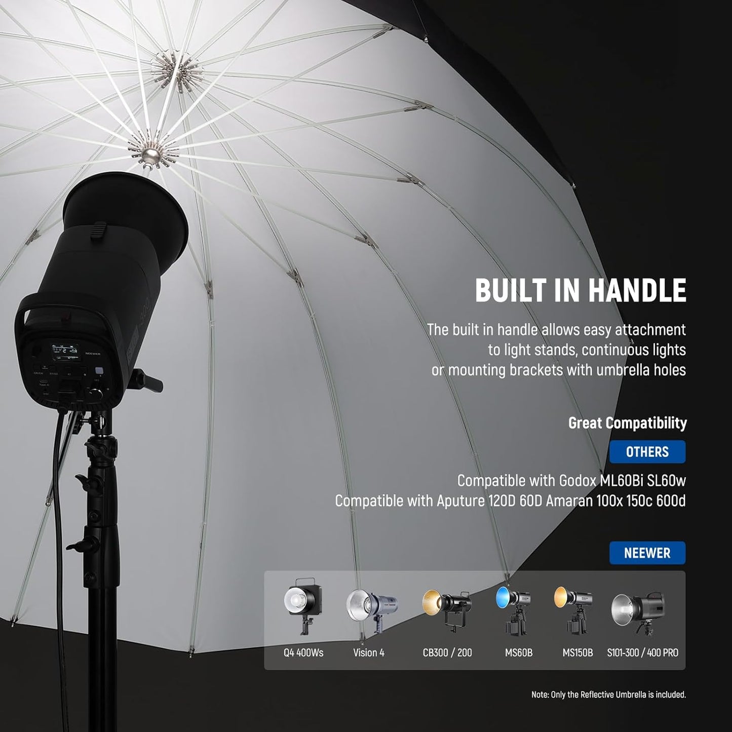 NEEWER 41"/104cm Parabolic Reflective Umbrella Photography with White Inner, Soft Lighting with Diffuser Cover, Bag, Quick Fold for Camera Photo Studio Video Light Shooting Monolight Flash, NS1U