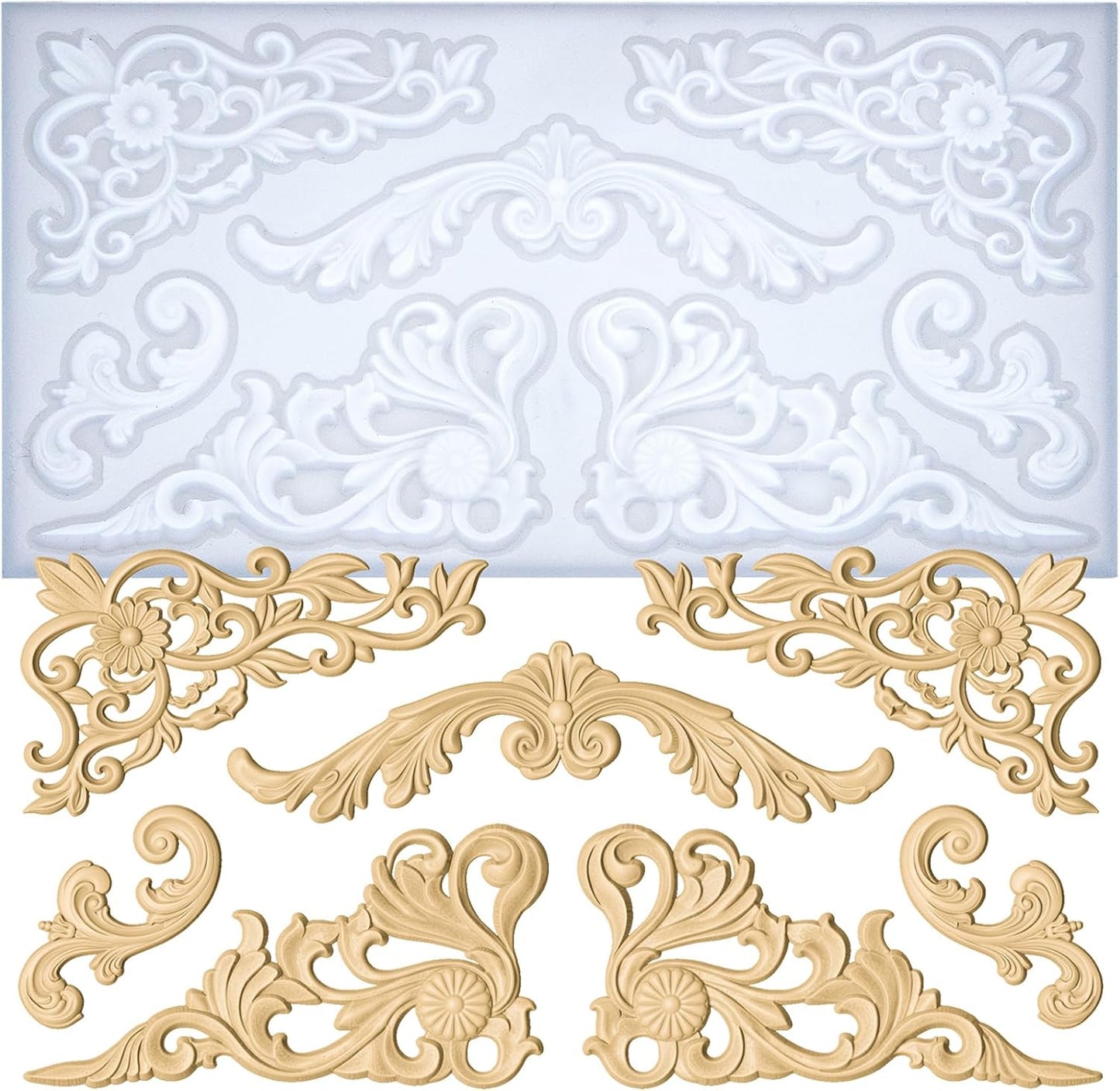 Art Molds for Polyclay Air Dry Clay Plaster Epoxy Resin Fondant Cake Decor Rococo Embellishment