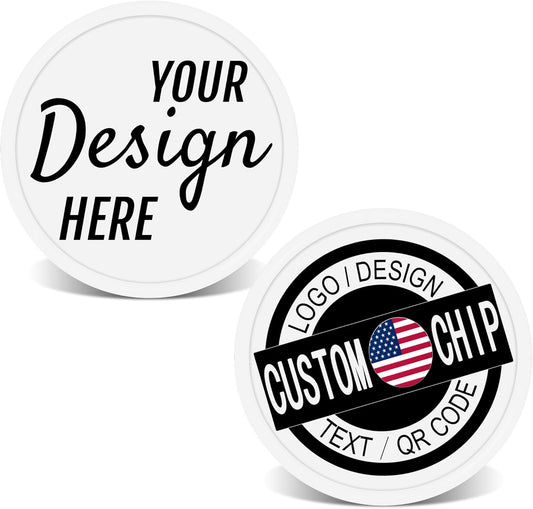 500 Personalized Plastic Chips, Custom Poker Chip, Print Your Logo Image or Text, Good for Golf Ball Markers, Challenge Coins, Business Cards, Drink Tokens