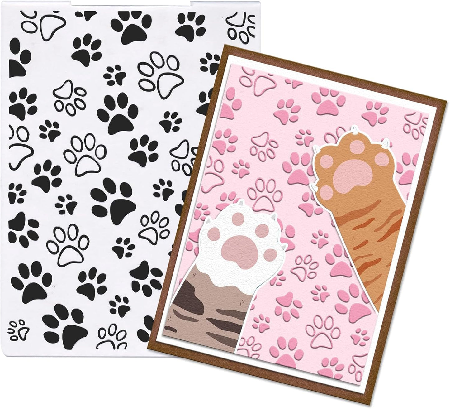 Glodecart Pawprint Background Embossing Folder, Plastic Textured Impressions Cute Dog Cat Footprint Embossing Folder Template for Card Making Dog Lovers Scrapbooking Paper Craft Album Stamps DIY Décor