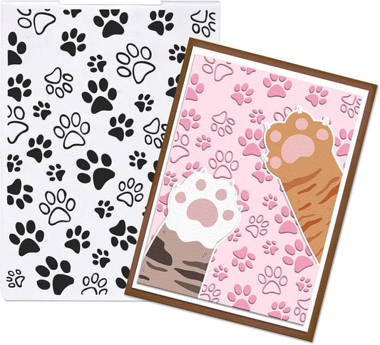 Glodecart Pawprint Background Embossing Folder, Plastic Textured Impressions Cute Dog Cat Footprint Embossing Folder Template for Card Making Dog Lovers Scrapbooking Paper Craft Album Stamps DIY Décor