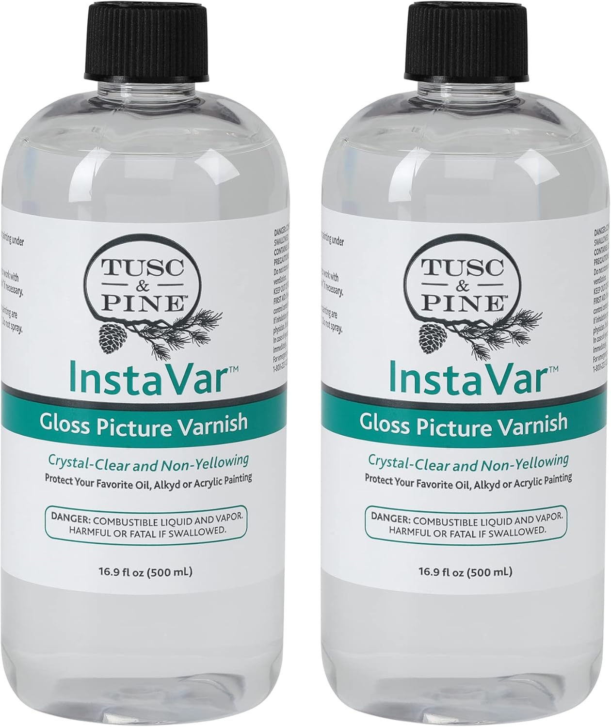 Tusc & Pine InstaVar™ Gloss Picture Varnish - Archival Quality Varnish for Oil, Alkyd, and Acrylic Artists - 16.9oz Bottle - 2 Pack