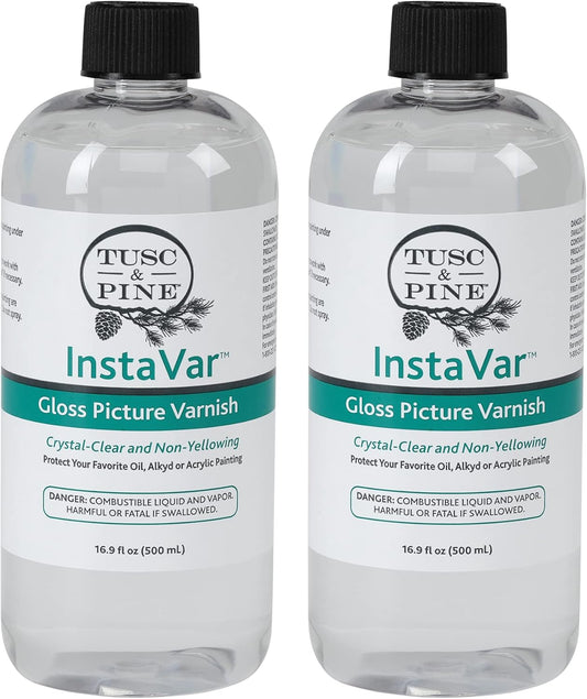 Tusc & Pine InstaVar™ Gloss Picture Varnish - Archival Quality Varnish for Oil, Alkyd, and Acrylic Artists - 16.9oz Bottle - 2 Pack