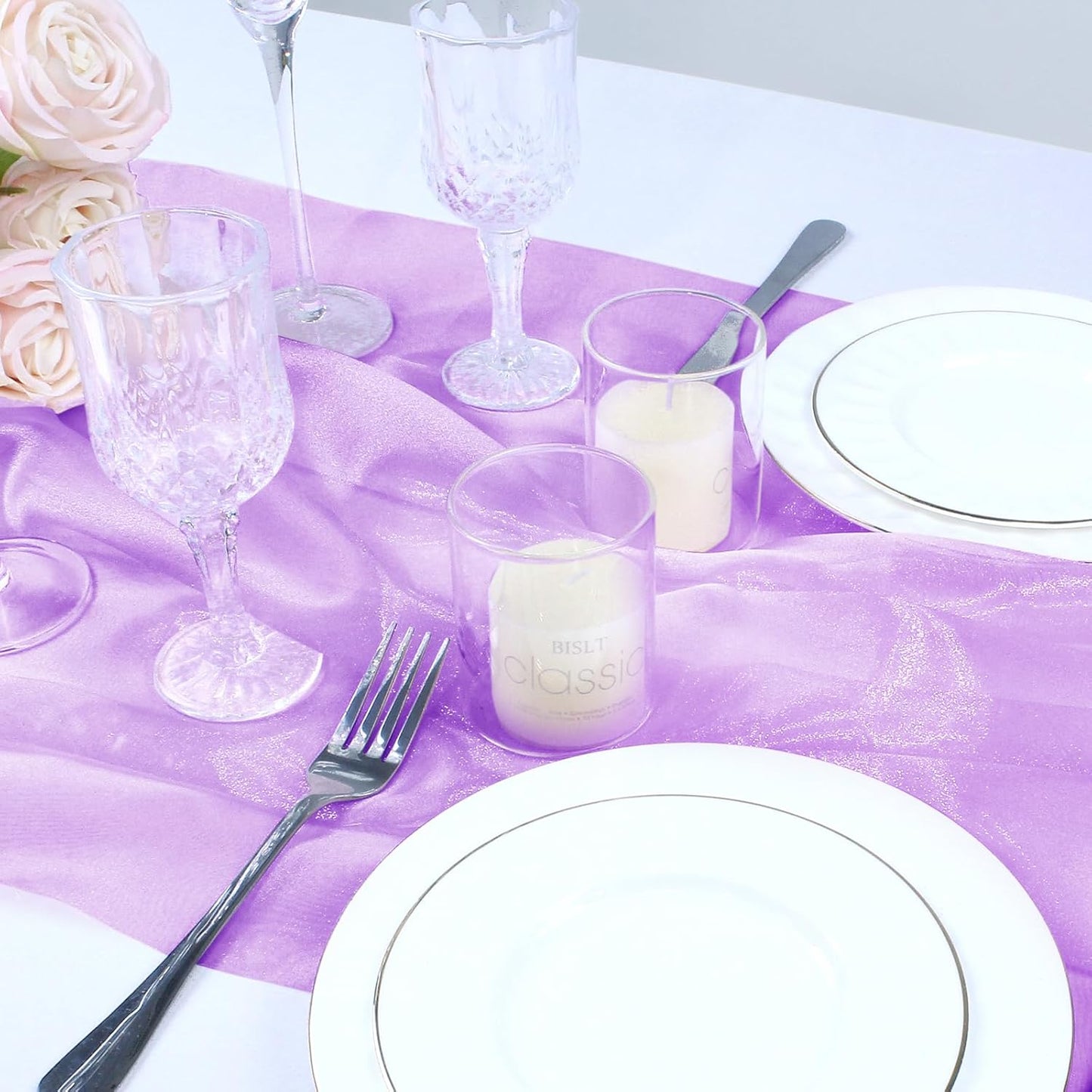 VACVELT Sheer Organza Fabric by The Yard, 60 Inch Wide Light Purple Organza Fabric Bolt Bridal Sheer Tulle Fabric, Silk Organza Fabric Roll for Wedding Party Decorations Backdrop Curtain (2 Yards)