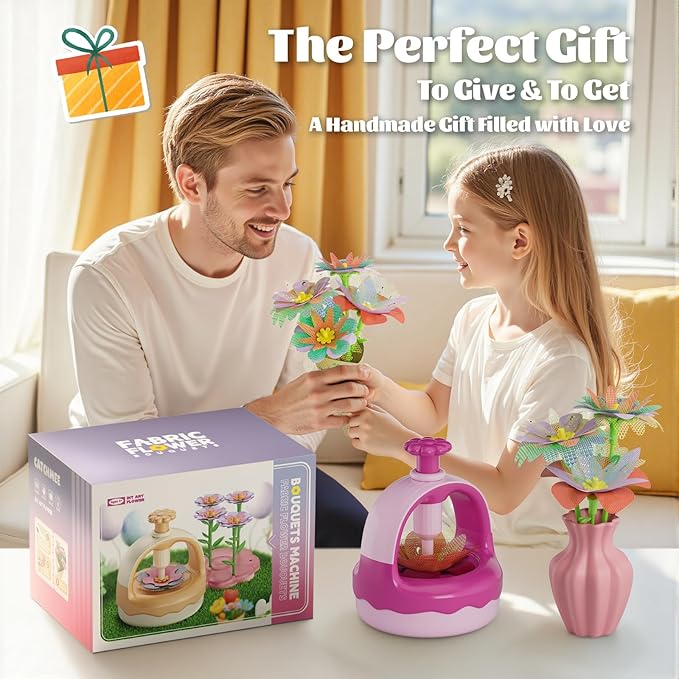 Fabric Flower Bouquet Craft Kit, DIY Arts & Crafts Toy for Kids, Creative Flower-Making Activity Set, Educational Preschool Toy, Perfect Birthday & Christmas Gift for Girls Ages 4 5 6 7 8+ (red)