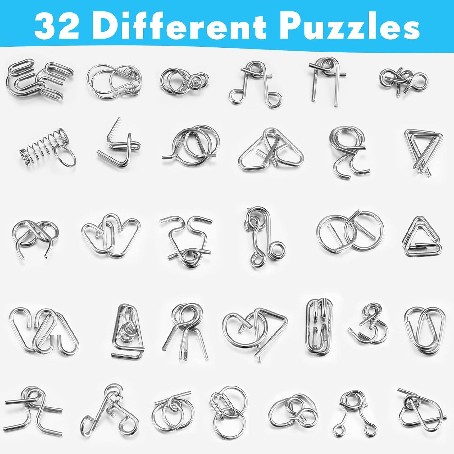 Lenwen Set of 96 Metal Puzzles for Adults with Pouch Puzzles for Adults IQ Test Disentanglement Puzzle Brain Game Unlock Interlock Game Magic Trick Toy Party Favor Challenge