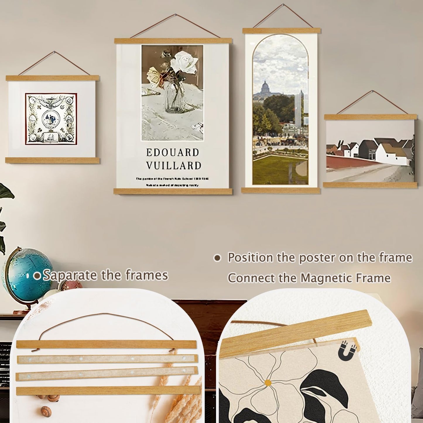 Artmag Magnetic Poster Hanger Frame, 23x35 23x34 23x23 Light Wood Wooden Magnet Canvas Artwork Print Poster Hangers Frames Hanging Kit (Teak Wood, 23")