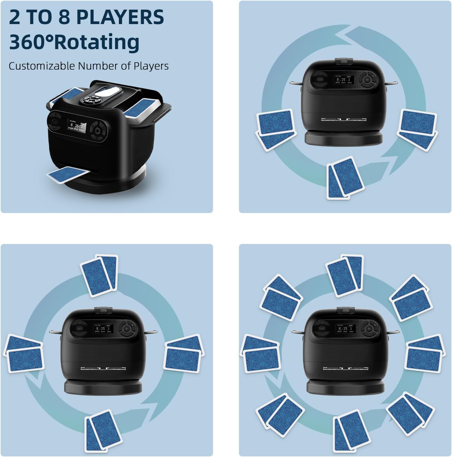 2025 Automatic Card Shuffler and Dealer Machine, 2-in-1 Smart 360°Rotating Card Dealer and Shuffler Machine, Super Quiet, Safer, Various Card Games for Home and Club-Black