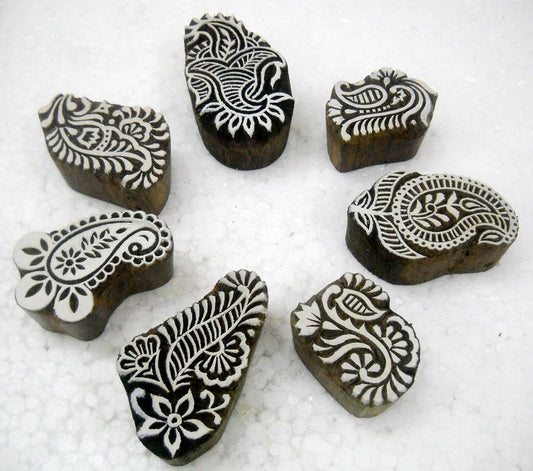 Wholesale Pack of Seven Paisley Design Wooden Block Stamps/Tattoo/Indian Textile Printing Blocks