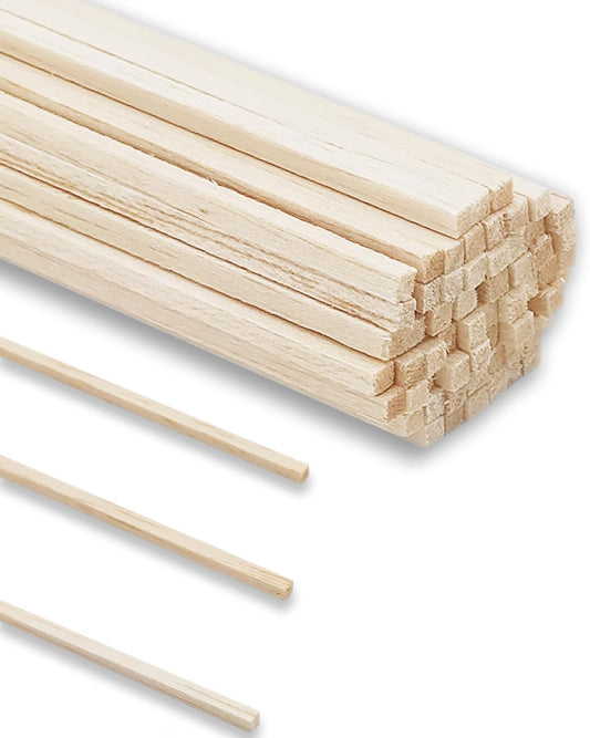 60Pcs Wood Square Dowel Rods 1/8 x 1/8 x 12 inch,Balsa Wood Squares for Crafts,Model Making (1/8"x12"-60pcs)