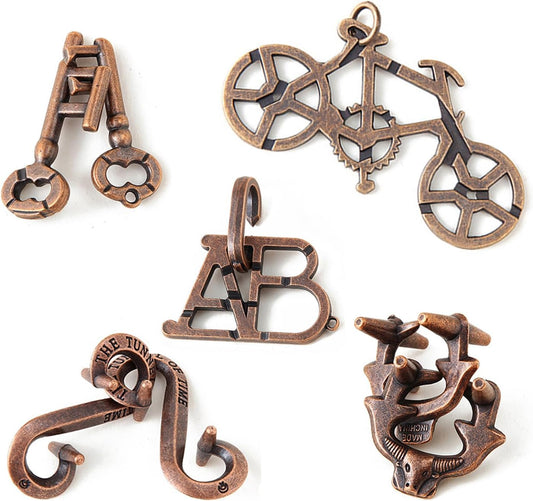 Brain Teaser Puzzles,5 Pieces Metal Cast Puzzle Games Toys for Kids and Adults IQ Test,IQ Educational Box for Teens