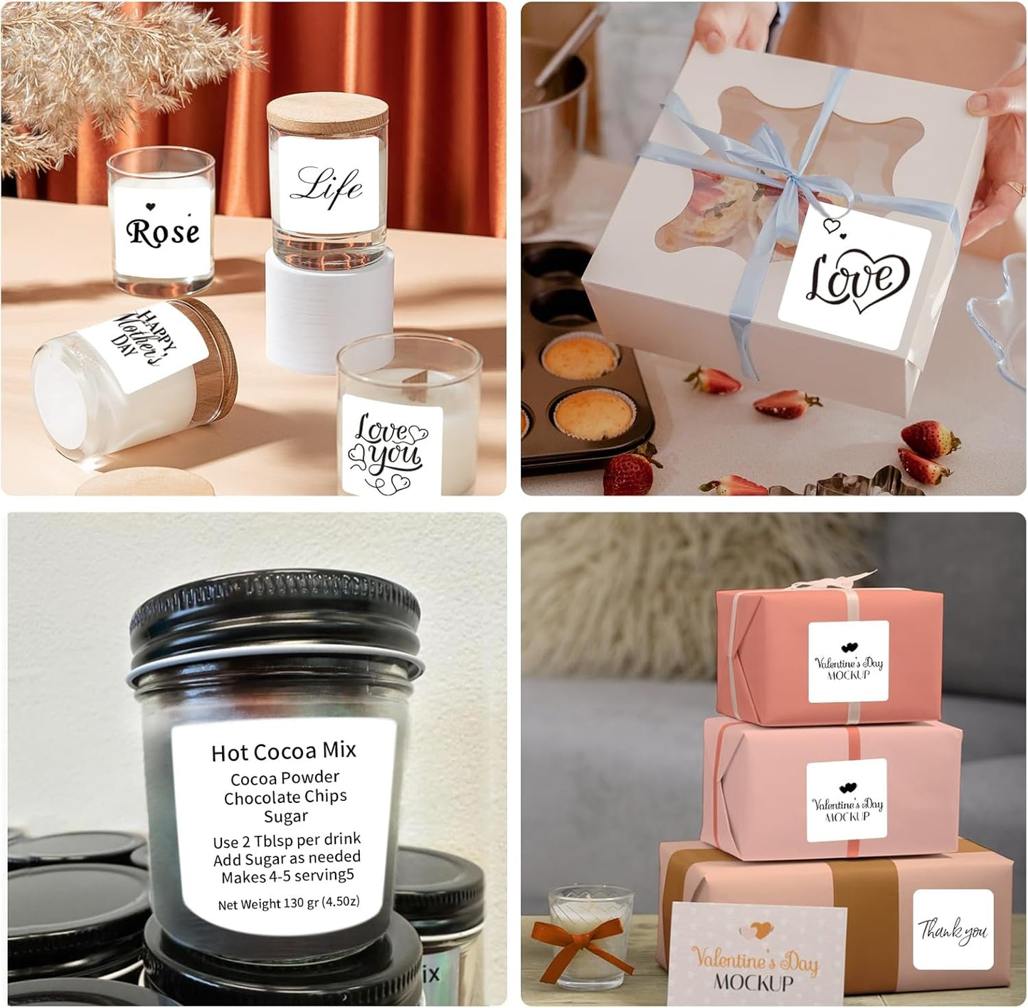 White Square Thermal Labels Stickers 3 x 3 Inch, Self-Adhesive Waterproof Square Direct Thermal Labels Stickers, Perforation Line Design- 300PCS