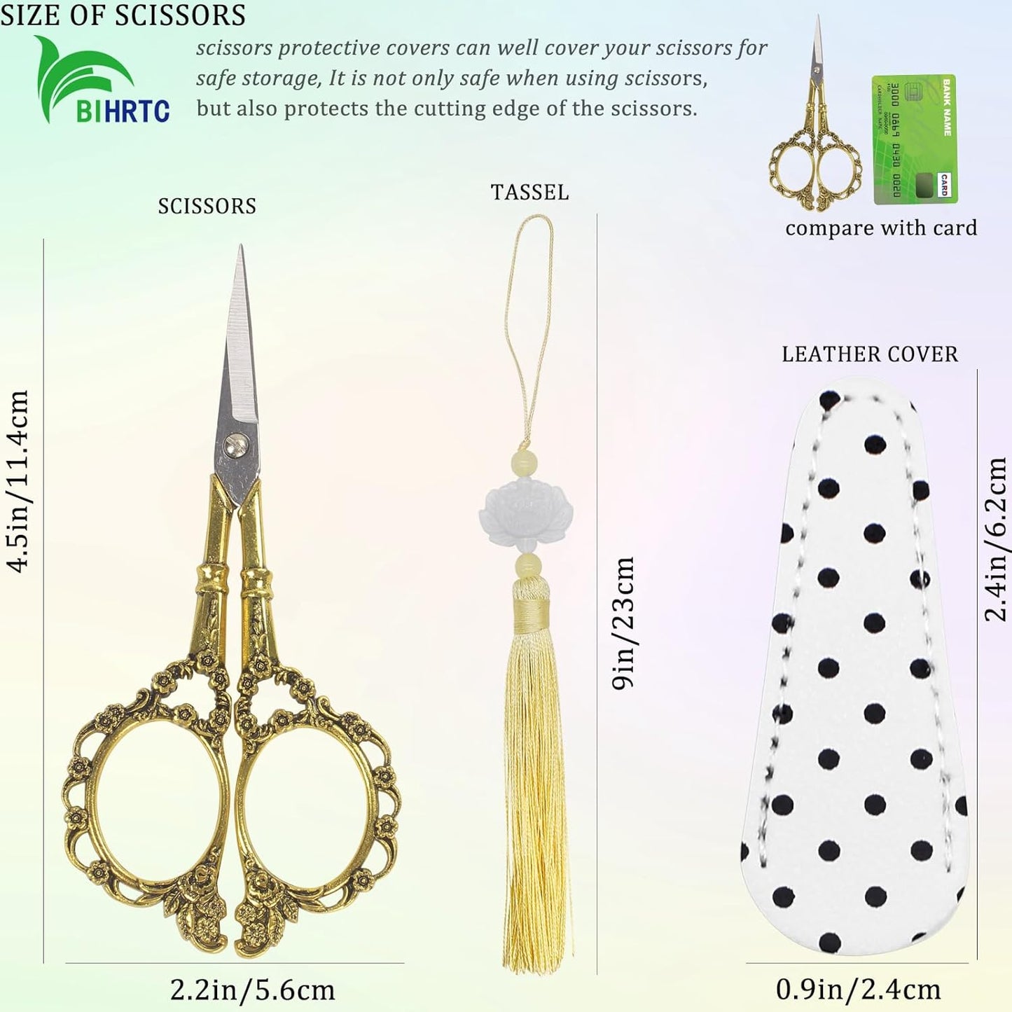 BIHRTC 4.5Inch Embroidery Stainless Steel Scissors with Leather Cover Tassel DIY Tools Dressmaker Small Shears Precision for Crafting Thread Cutting Sewing DIY Artwork Housework