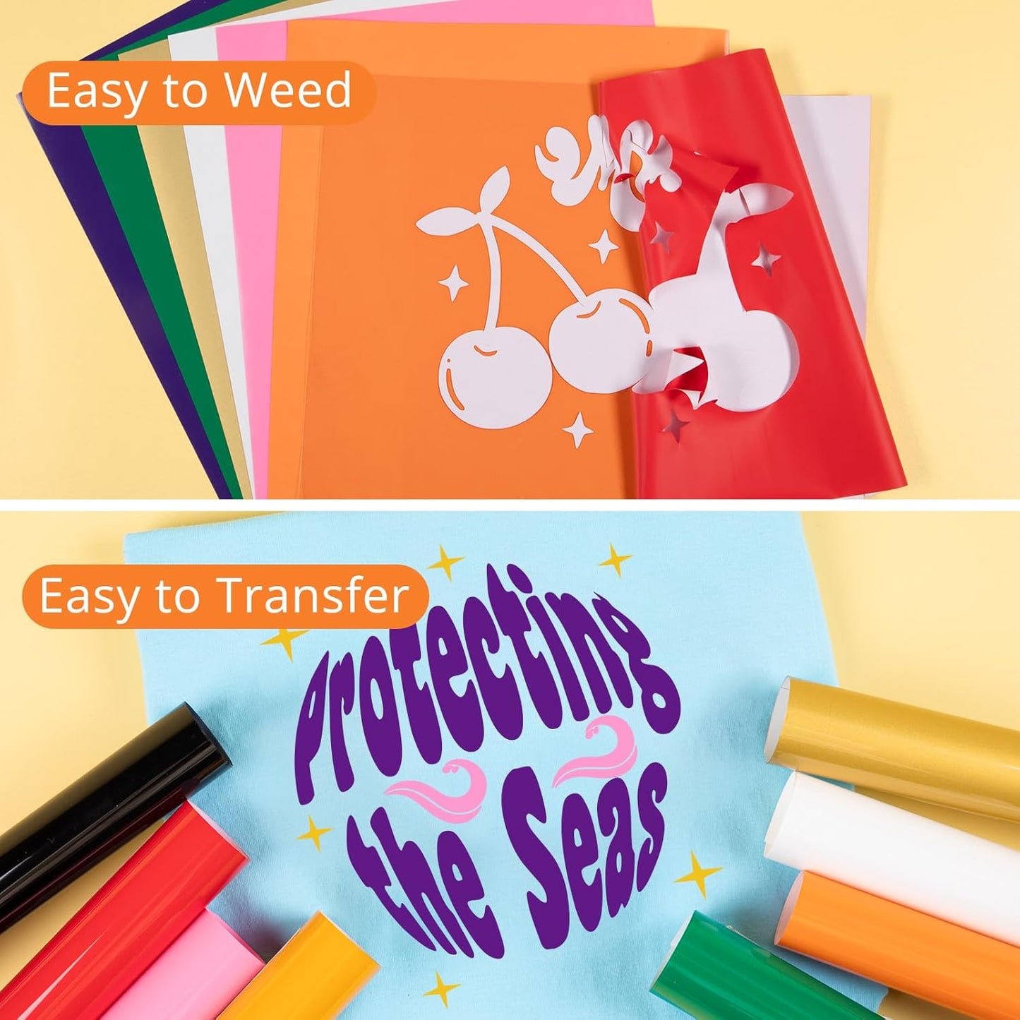 HTVRONT HTV Heat Transfer Vinyl -13 Pack HTV Vinyl, 12" x 10" Iron on Vinyl for T Shirts, 10 Assorted Premium Colors Heat Transfer Vinyl for All Cutting Machines