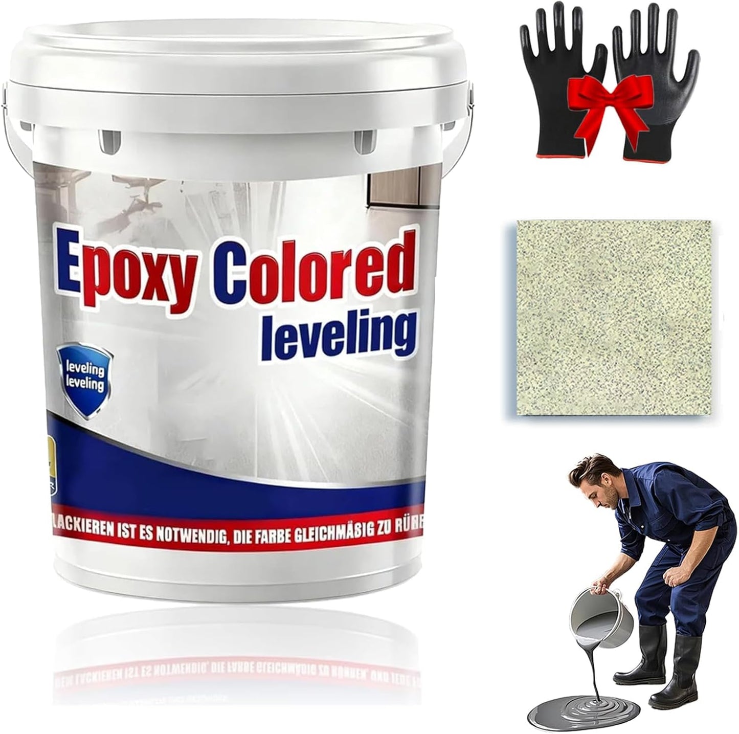 Epoxy Floor Paint, Epoxy Colored Sand Floor Paint, High-Gloss Marble Effect Self-Leveling Coating, Waterproof, Non-Slip, Ultra-Durable for Garage, Basement, Wood Floors (Beige,44 lb)
