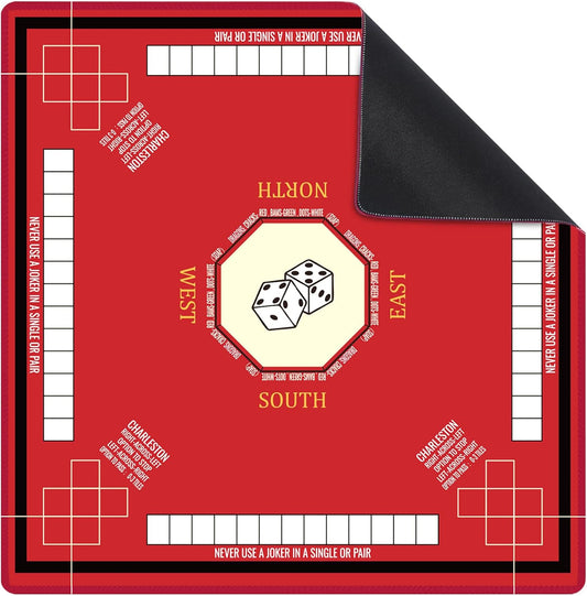 Mahjong Mat for Table 31.5''x31.5'', Mahjong Cloth Cover with Game Rules, Mahjong Tablecloth for Poker, Board Games Table Mat, Card Games, Tile Games, Dominoes (Red)