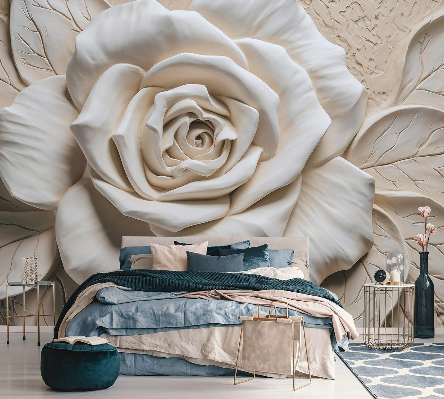 AFZEVEB-3D Rose Flower Wallpaper Large Floral Wall murals for Bedroom 182"x120"(Not Peel and Stick)