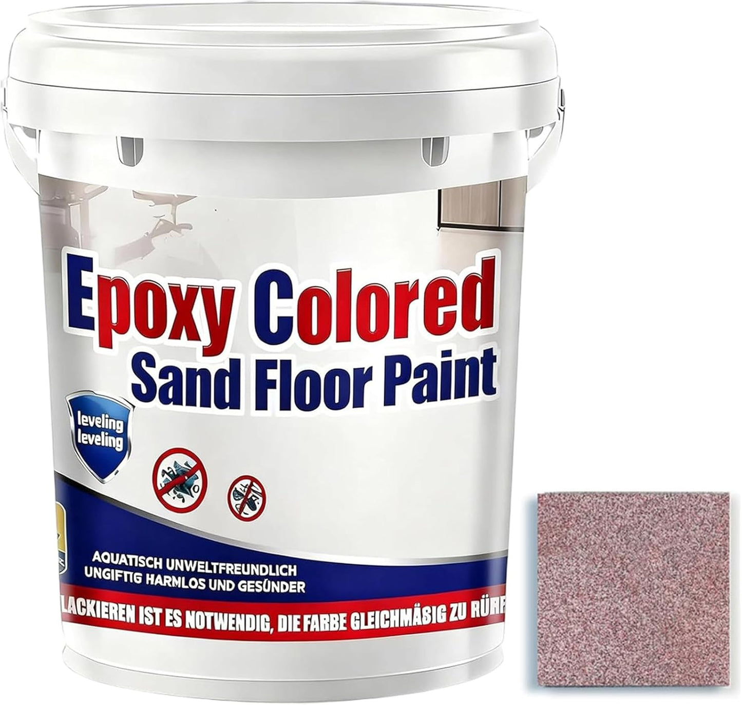 Epoxy Colored Sand Floor Paint, Epoxy Floor Paint for Concrete, High Gloss Marble Effect Coating, Waterproof Non-Slip Concrete Paints, Suitable for Indoor/Outdoor Use (Pink,160 oz/5 kg)