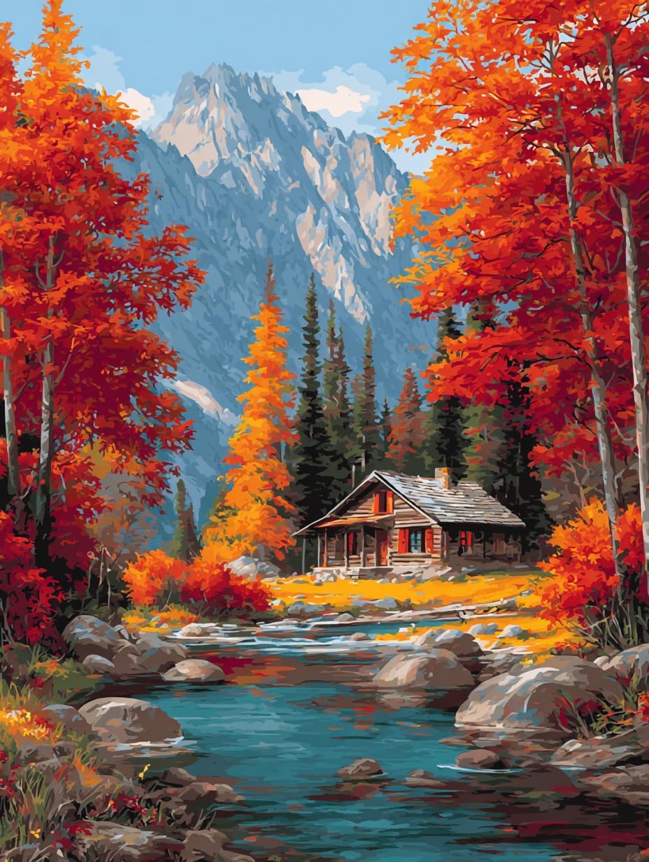 14CT Counted Cross Stitch Kits for Adults Advanced Mountains Lake Printed Stamped Cross Stitch Kits for Adults (Mountain Lake 2)