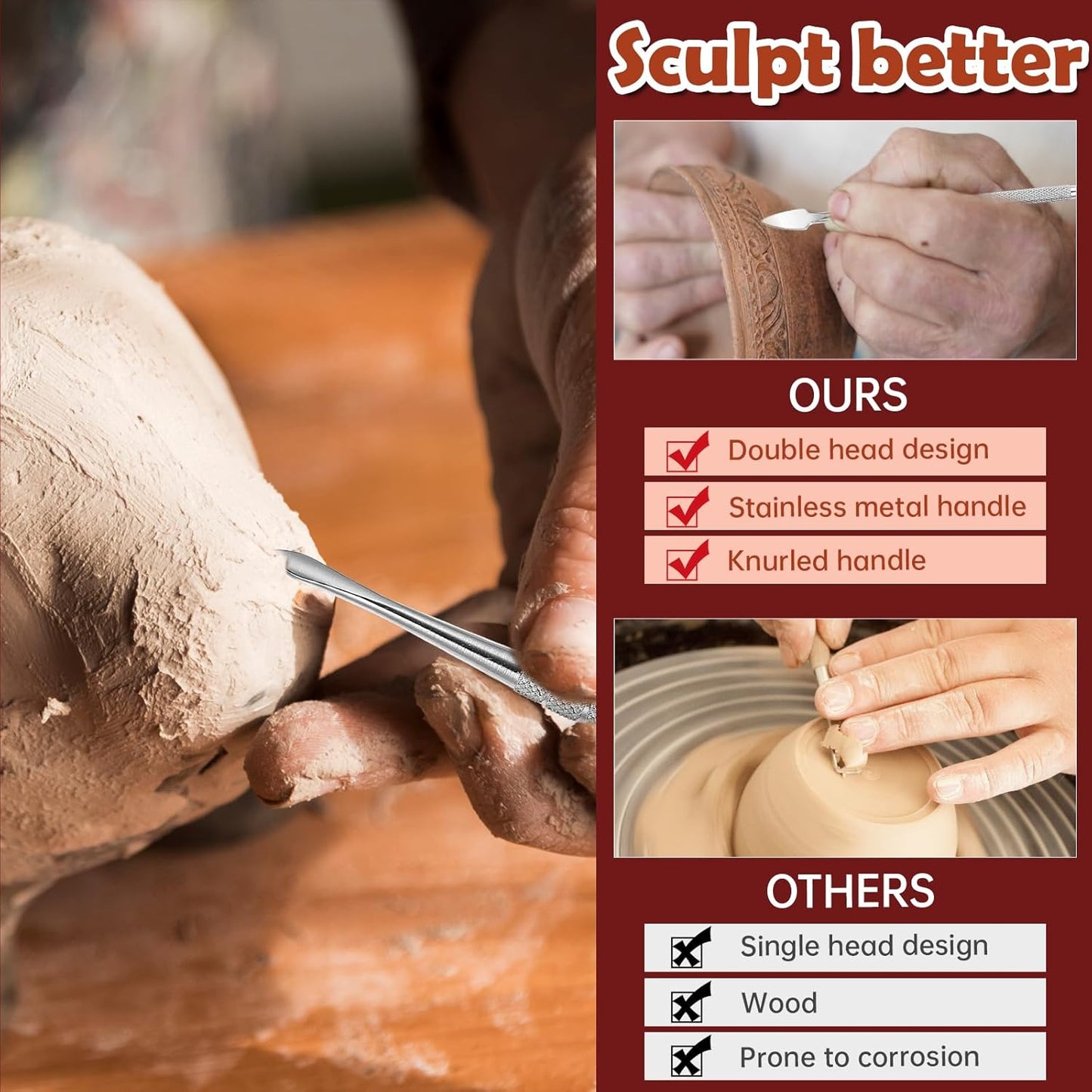 Piriuuo Wax Carving Tools Set, Stainless Steel Clay Sculpting Tools Double-Ended Pottery Carving Tools Wax Modeling Tools Dental Carvers Tools Wax Accessories Modeling Sculpting and Shaping(3 Styles)