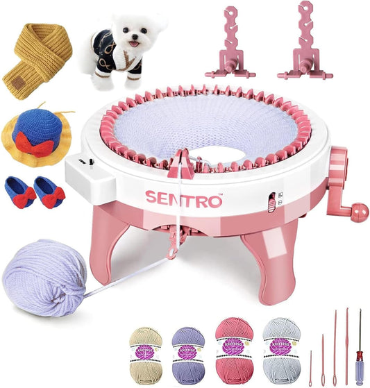 SENTRO 48 Needles Knitting Machine with Row Counter and Plain/Tube Weave Conversion Key, Efficiently DIY Scarf Hat Sock (48 Pink)