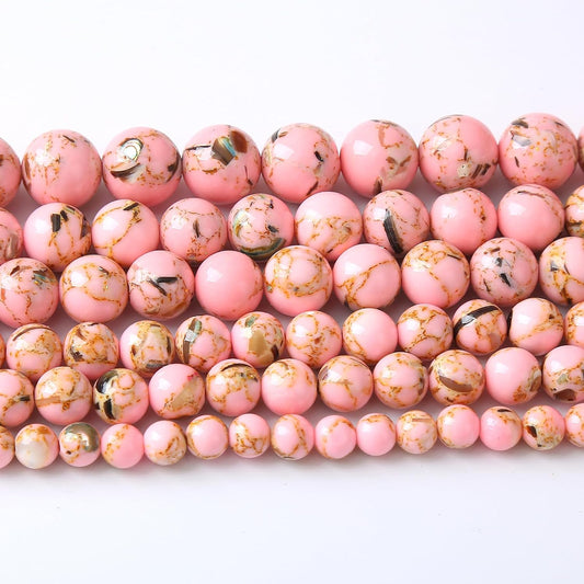 36PCS 10MM Natural Pink Shell Turquoise Beads for Jewelry Making with Mother-of-Pearl Round Loose Beads DIY Bracelet Accessories 15" (10mm, Pink Shell Turquoises)