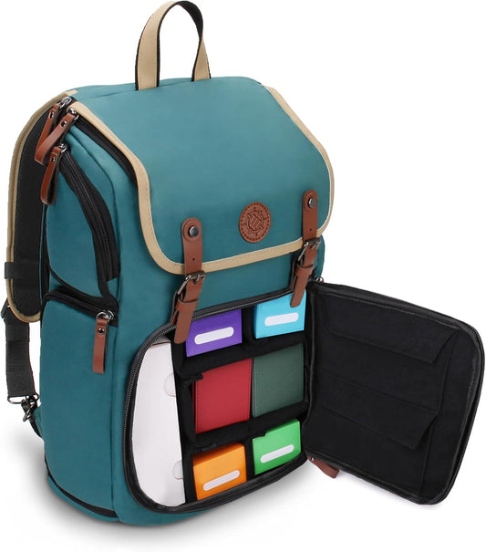 ENHANCE Designer Edition TCG Backpack - MTG Deck Bag Card Binder Space, TCG Deck Box Storage, MTG Playmat Holder - Card Storage Compatible with Magic the Gathering, Pokemon, Lorcana (Canvas Green)
