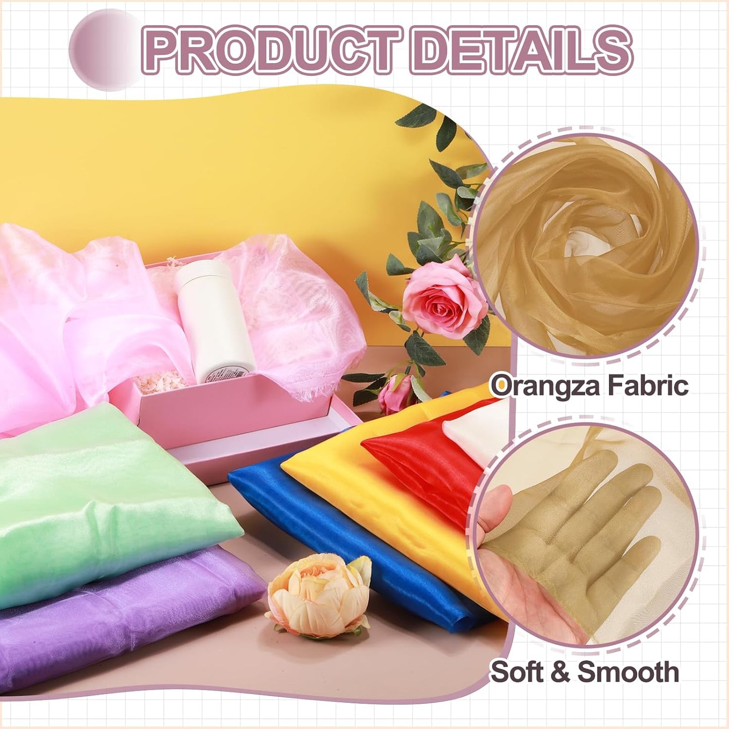 MECCANIXITY Iridescent Sheer Organza Fabric, 2 Yards x 59 Inches Solid Holographic Shiny Fabric Organza Cloth for Wedding, Curtains, Costume, Photo Background, Light Brown