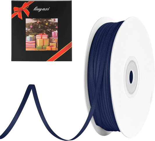 LIUYAXI Navy Blue Double Faced Satin Ribbon, 1/8" X Continuous 100 Yards, Thin Ribbons Perfect for Gift Wrapping Wedding Invitation Card Hair Bows Tag Floral Arrangement DIY Craft
