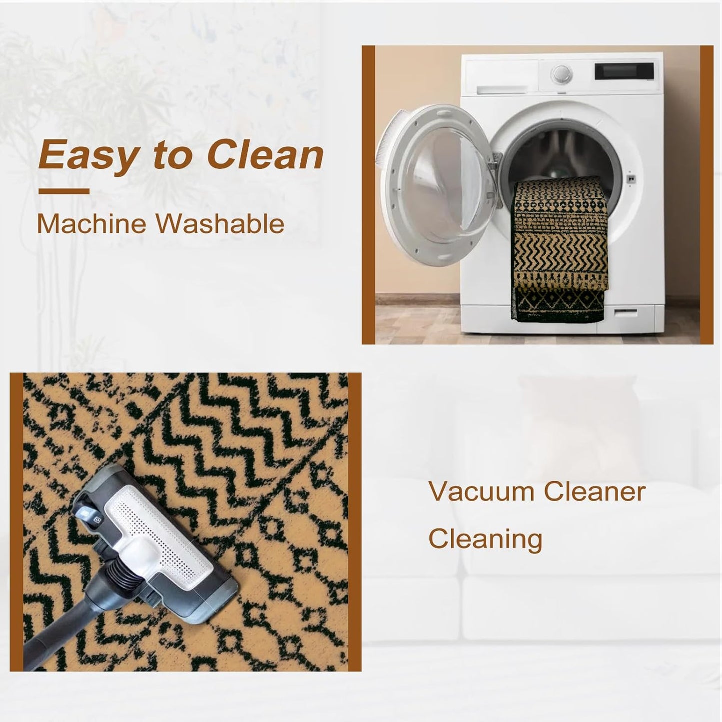 Moroccan Door Mat Indoor Entrance, 2x3 Machine Washable Small Rug for Bedroom, Non-Slip Low Pile Natural Brown Rug Farmhouse Rugs for Entryway Kitchen Bathroom