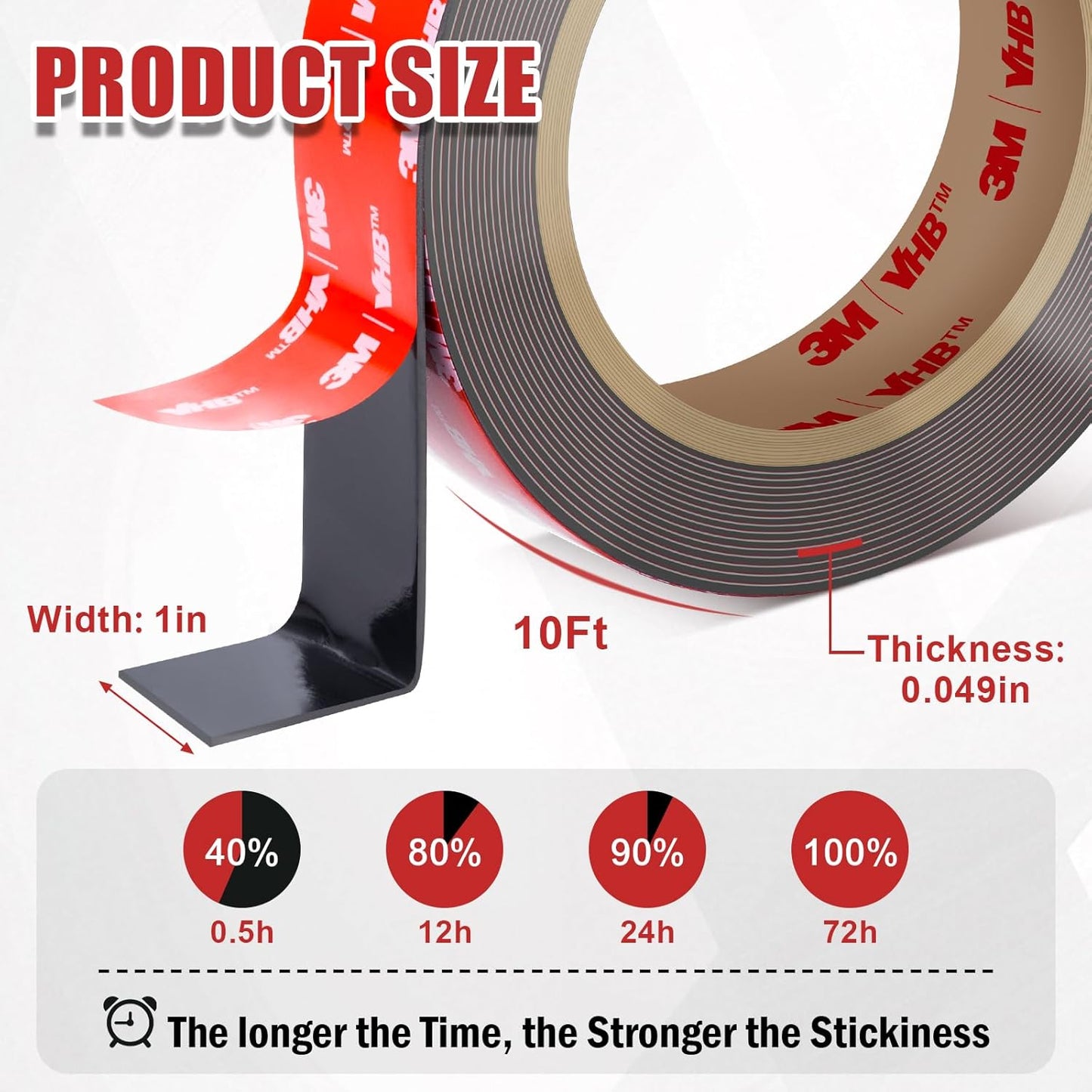 3M VHB 5952 Double Sided Tape Heavy Duty, 10FT x 1IN Mounting Tape, Strong Double Sided Tape Heavy Duty for Automotive, Metal, Plastic, Removable Without Residue for Home Decor & Outdoor Use