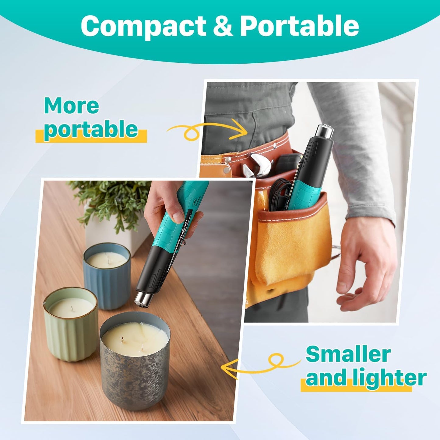 Heat Gun, 380W Fast Heat Mini Hot Air Gun with 2-Temp Settings 480°F-850°F(249°C-455°C) Overheat Protection Reflector Nozzle, 4.9Ft Long Cable for Shrink Wrap,Vinyl, Crafts, Epoxy Resin