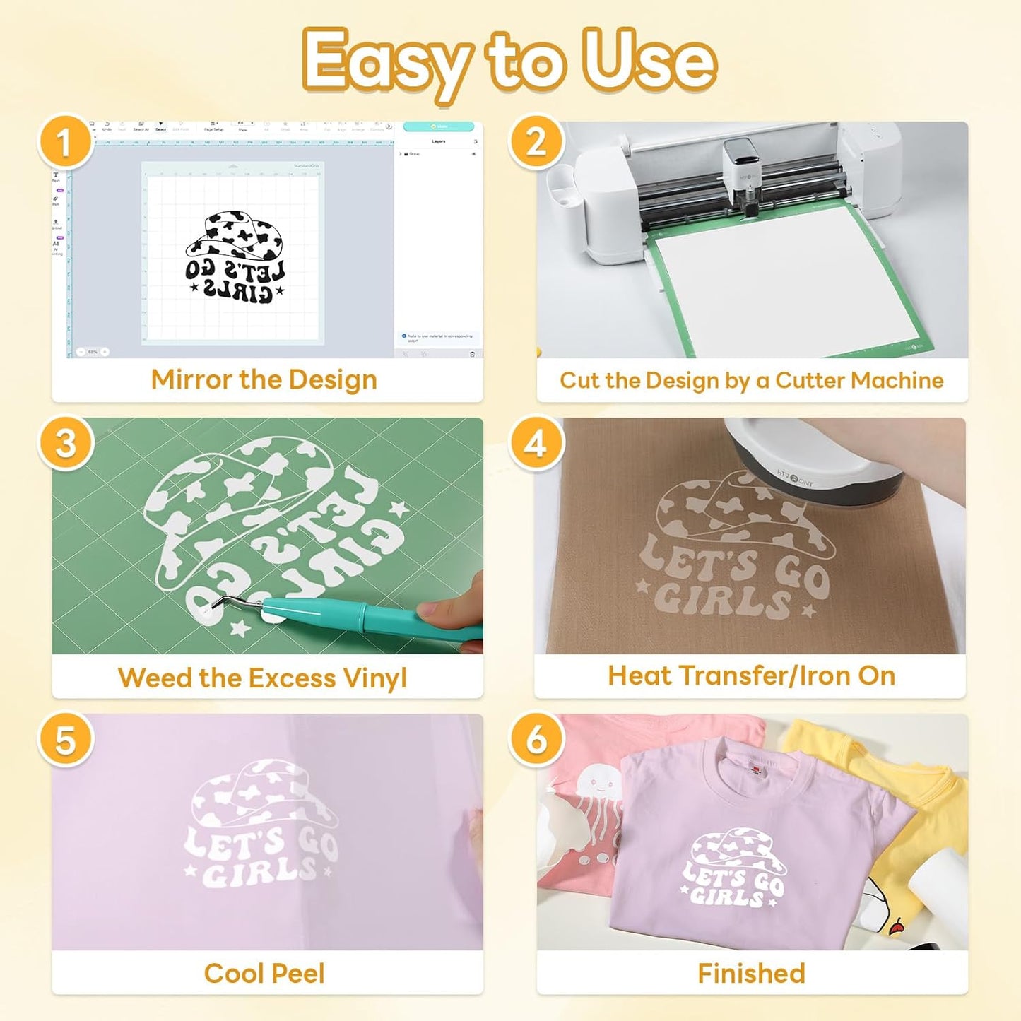 HTVRONT White Heat Transfer Vinyl - 12" x 45FT White HTV Vinyl Roll for T Shirts, White Iron on Vinyl Compatible with Cricut Cutting Machine & Silhouette Cameo - Easy to Cut & Weed