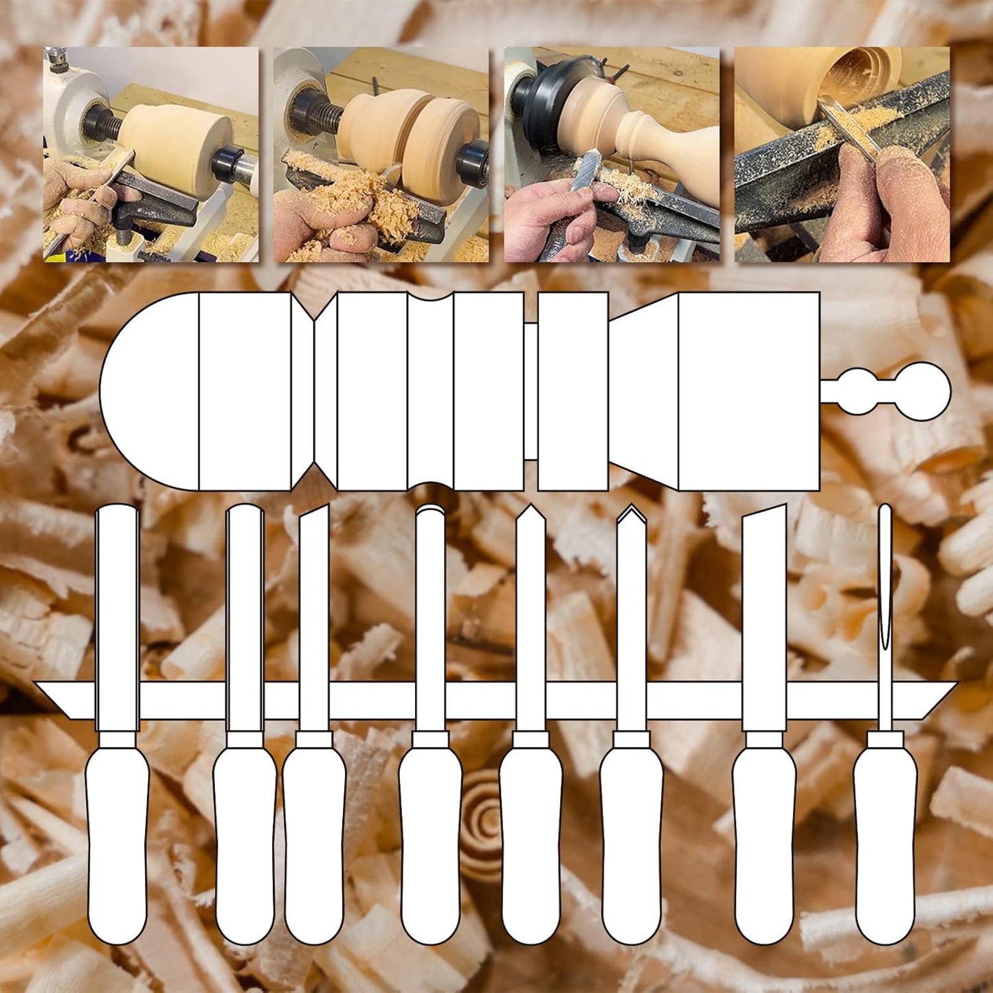 8pcs HSS Wood Turning Tools Lathe Chisel kit with Beech handle