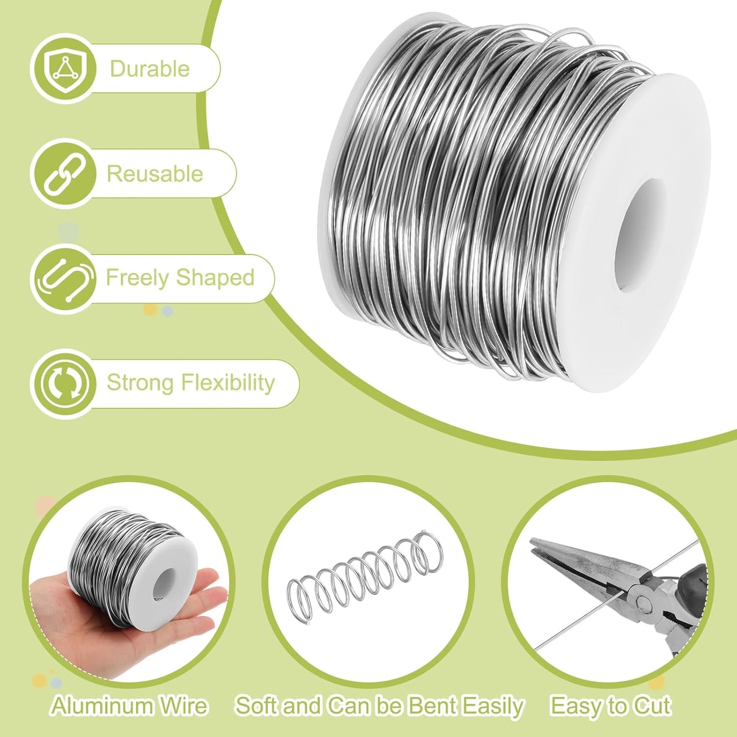 MECCANIXITY 15 Gauge Anodized Aluminum Craft Wire Bendable Bonsai Training Wire 223 Feet 1.5mm for Sculpting Crafts Wreath Floral Beading Jewelry Making, Silver Tone