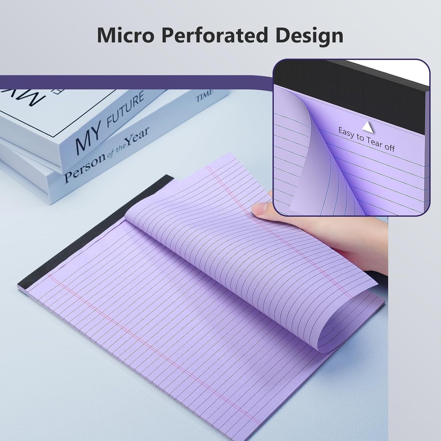 6 Pack Legal Pads 8.5 x 11 College Ruled Colored Note Pads 8.5" x 11" Lined Paper Chipboard-Backed Notepad with Micro-Perforated Notebook Paper for Office & School Supplies 50 Sheets/Pad