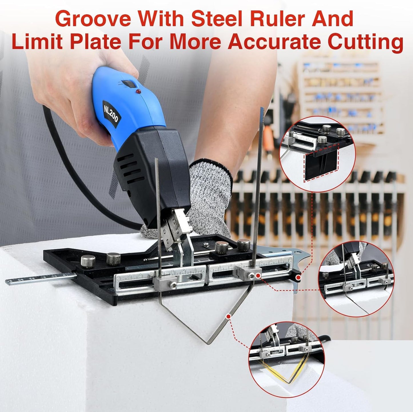 Electric Hot Knife Kit for Grooving/Sculpting/Cutting (5 Blades) Air Cooled 200W 110-120V Pro Slotter Foam Cutting Tool Styrofoam Cutter for XPS, EPP, EPS, EVA, EPE, KT Board, Sponge