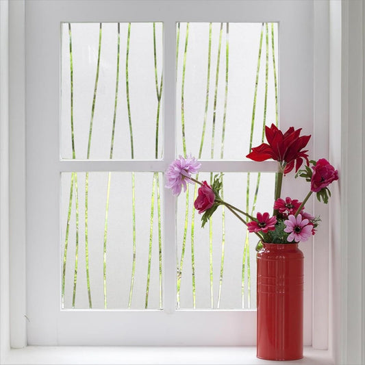 Finnez Window Privacy Film Decorative Frosted Window Cling Privacy Film for Glass, Non-Adhesive Heat Anti-UV for Home Office Living Room, Irregular Stripe Patterns, 35.4 x 78.7 Inches