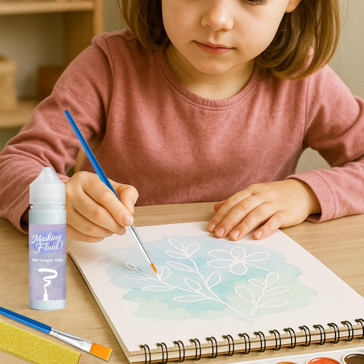 60ml Blue Masking Fluid for Watercolor Painting,Quick-Drying and Easy to Tear,No Residue,Suitable for Watercolor Painting to Prevent Accidental Staining,and Liquid Masking for Art Projects
