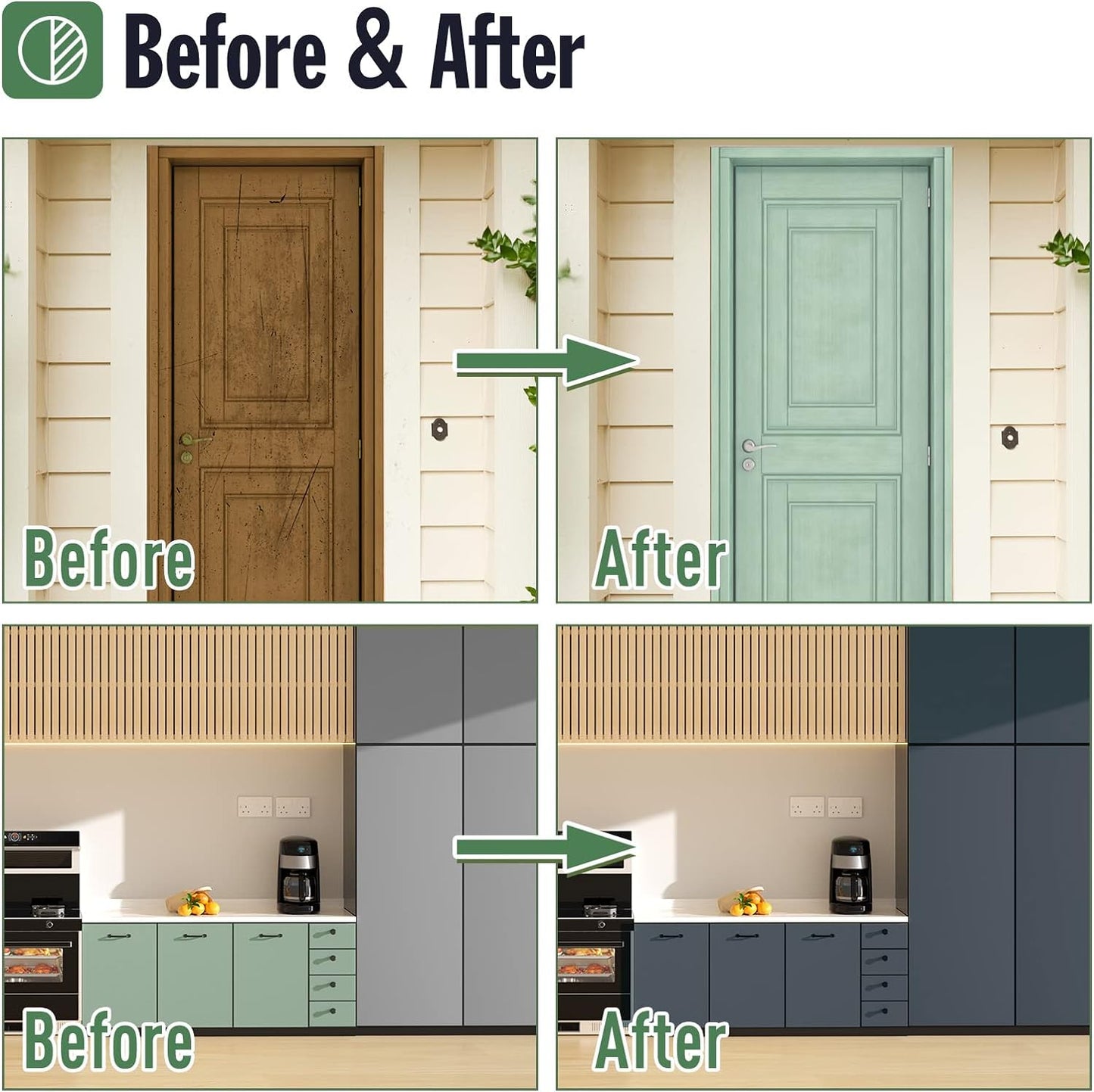 DWIL Matte Finish Furniture Paint - 32 Oz Wood Paint for Cabinets, Doors, Tables, and Dressers Refinishing - Water-Based, Non-Toxic & Odorless, Easy to Apply(Cardamom Green)-With Tools