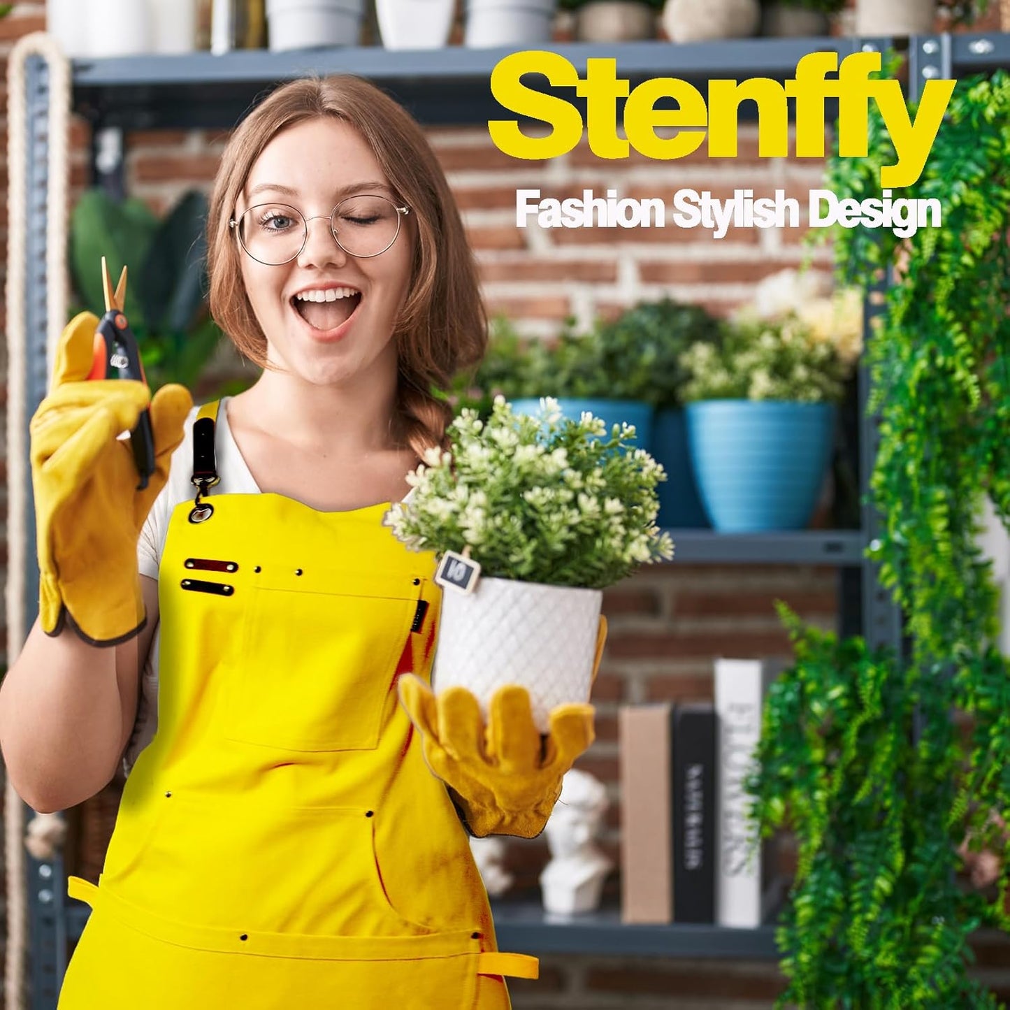 10 Pack Kitchen Aprons, Work Apron, Canvas, Multiple Pockets, Gardening, Painting, BBQ, Artist, Carpenter, Sizes M to XXL, Yellow