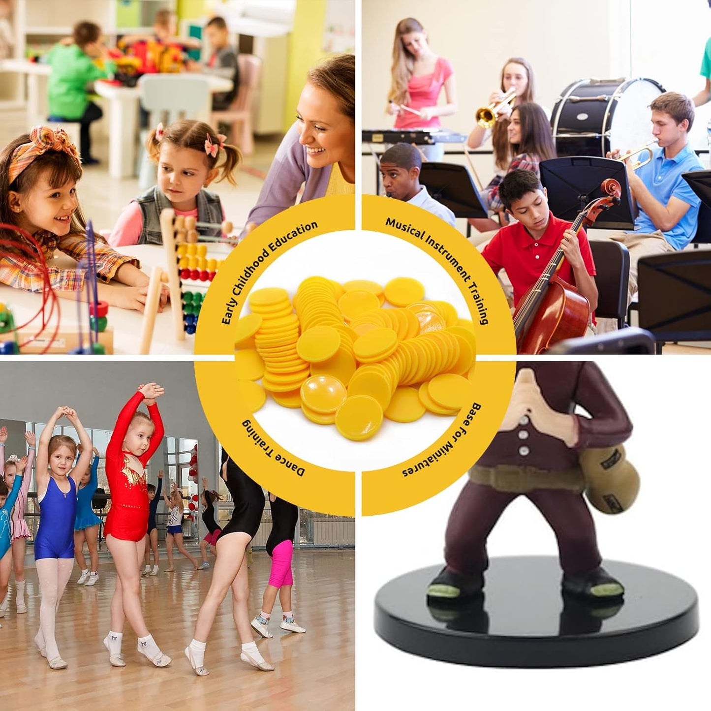 Set of 100 Opaque Plastic Learning Counters Mini Poker Chips Game Tokens with Storage Box (Yellow, 1 Inch)