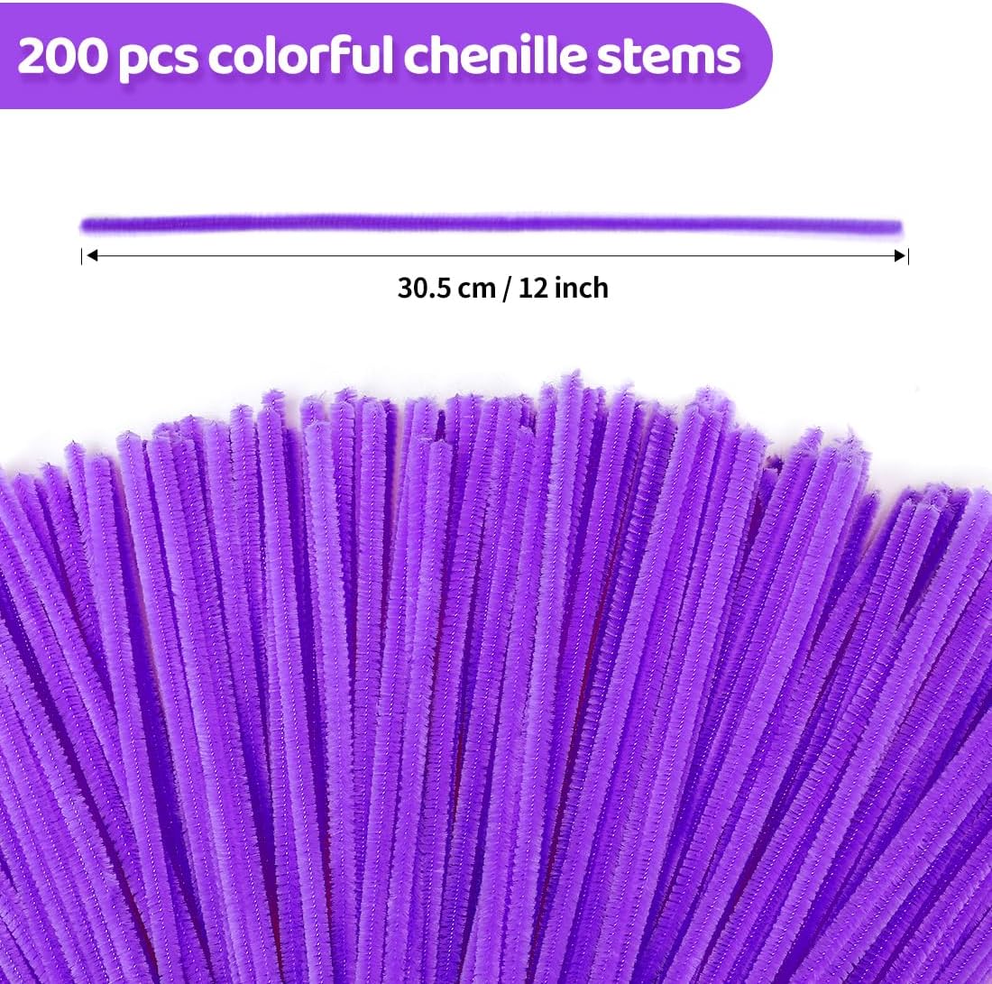Eppingwin 200pcs Pipe Clenaers, Purple Pipe Cleaner for Crafts, Chenille Stems for Arts,Crafts and DIY