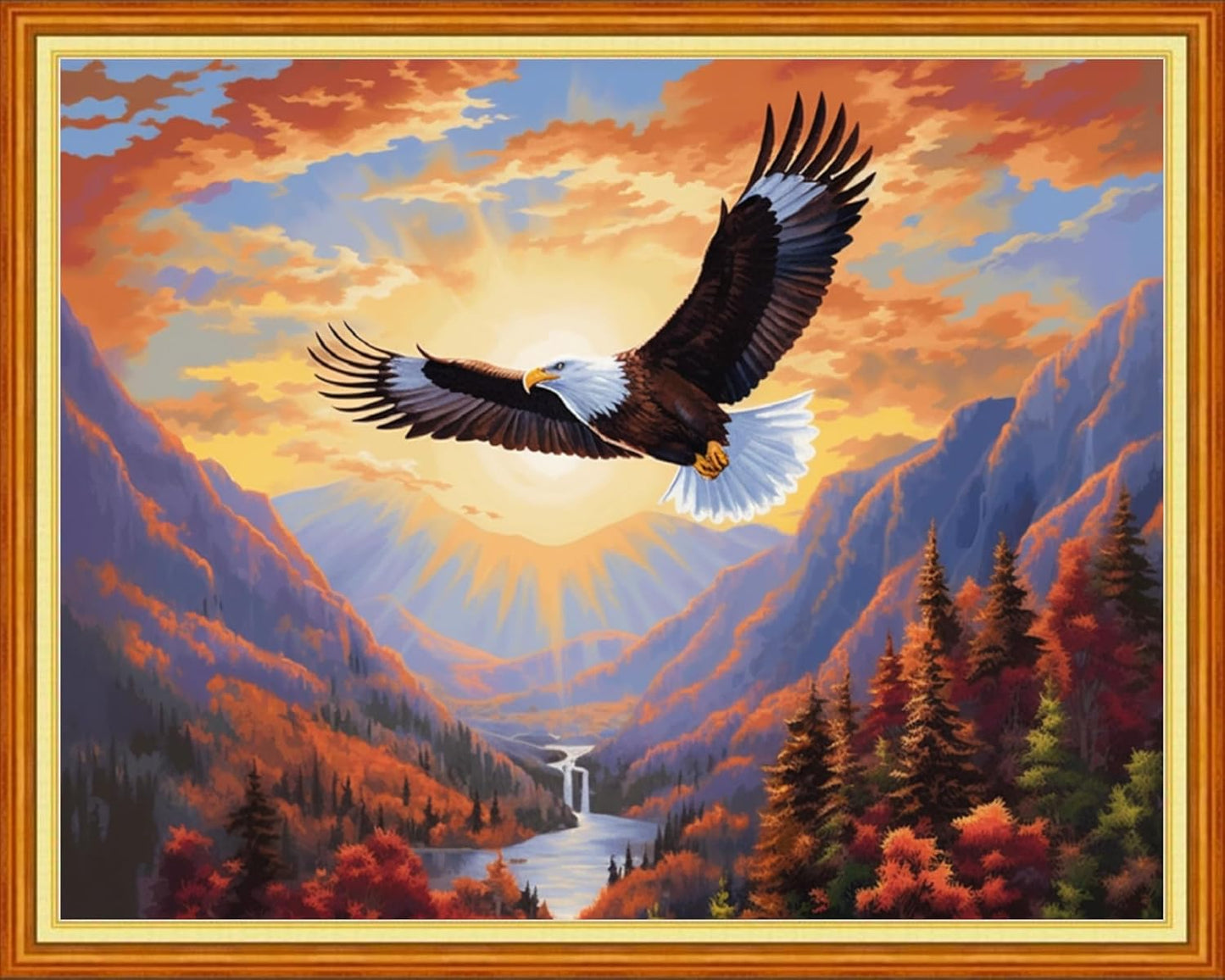 Foxhool Beginners Cross Stitch Kits Stamped Full Range of Embroidery Kits for Adults DIY Cross Stitches kit Embroidery Patterns for Needlepoint kit-Eagle Mountain River 16x20 inch