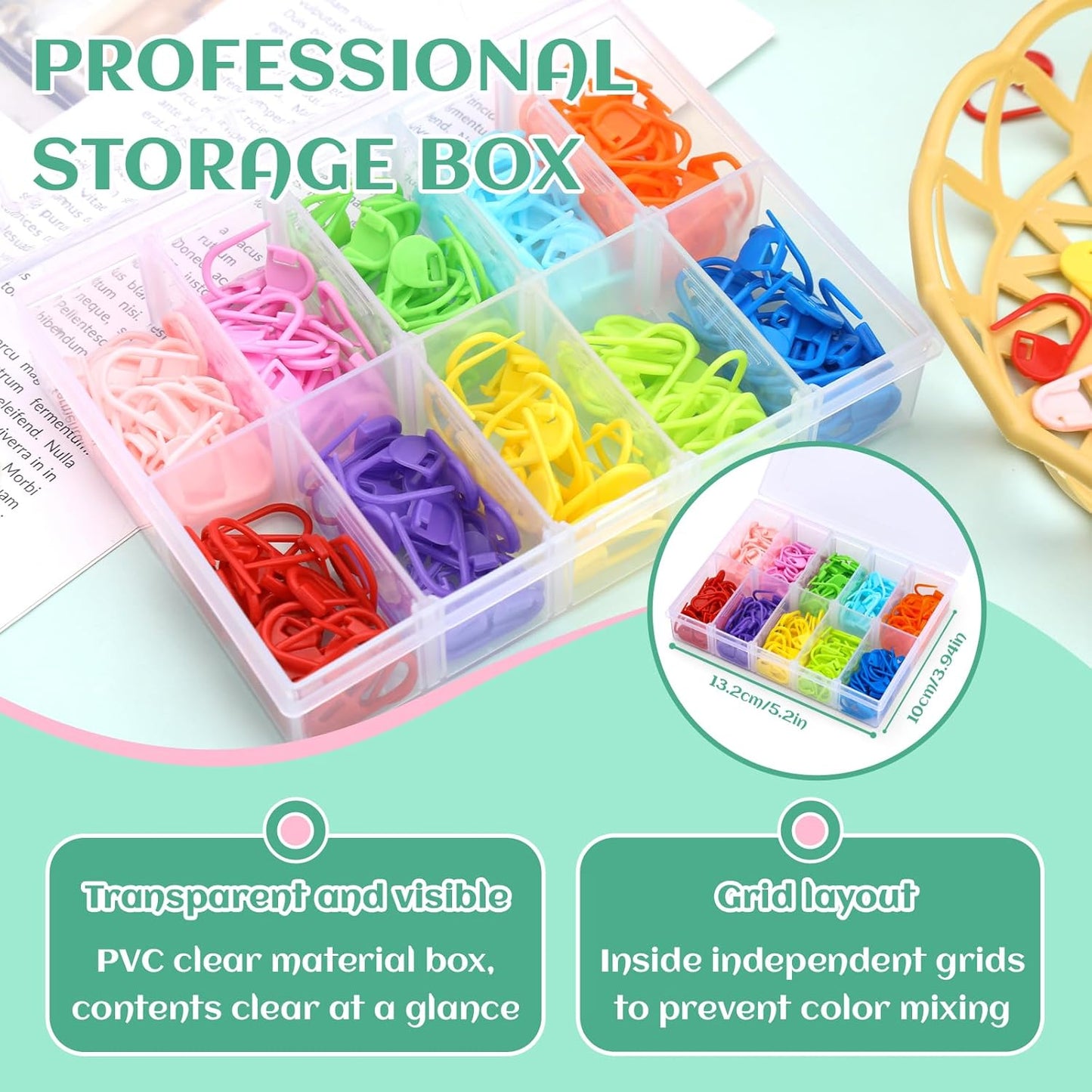 LUNARM 200 Pcs Stitch Markers for Crocheting, 10 Color Crochet Stitch Markers Knitting Locking Clip Pins with 6 Yarn Needles for DIY Craft Sewing