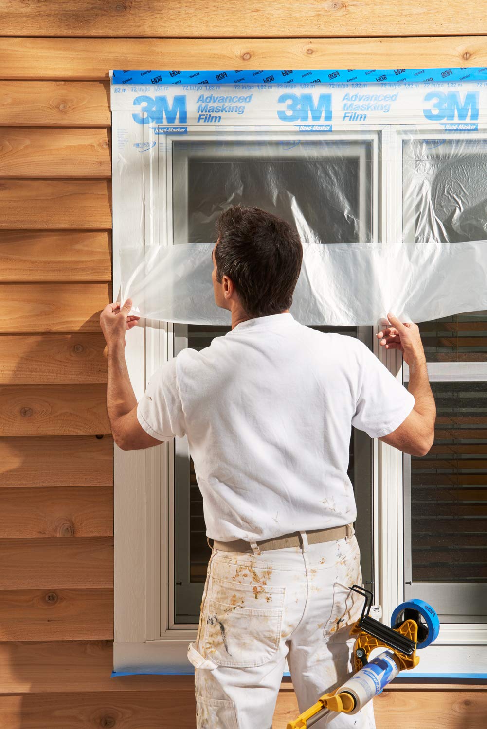 3M Hand Masker Advanced Masking Film, 48 in x 180 ft, Static Cling Keeps Film in Place, Prevents Liquids From Bleeding Through, Flake Resistant, For Indoors & Outdoors Use, 1 Roll (AMF48)