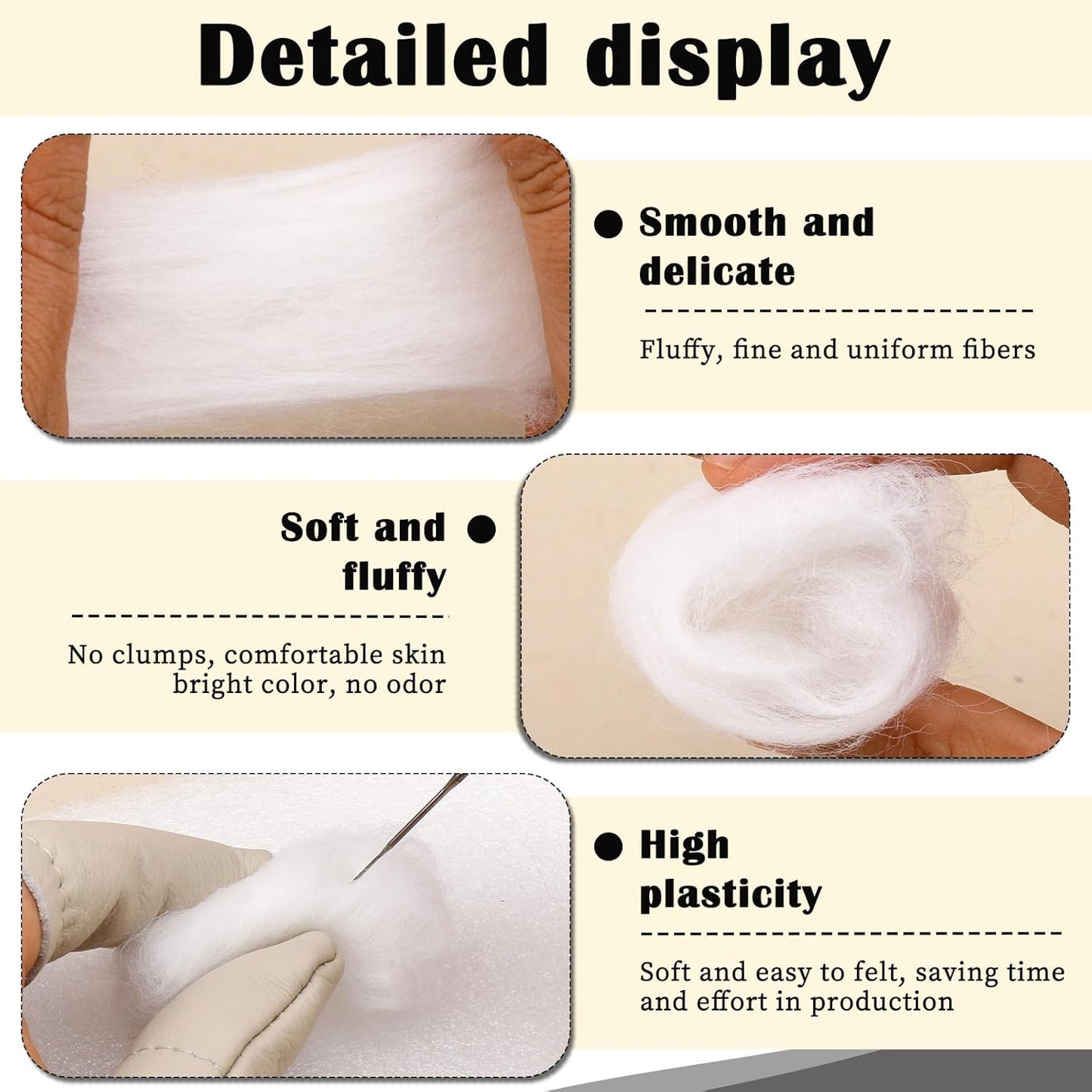 Mayboos Wool Roving Yarn, 1.76oz Colored Natural Wool Roving,Wool Felting Supplies Pure Wool Chunky Yarn for Wet Felting handcrafts and Spinning (Original White Color)